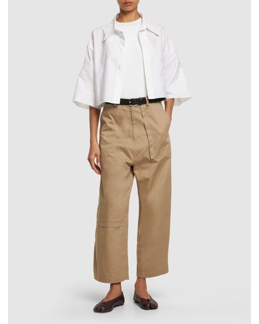 Pantalon droit en sergé de coton avec poche Yohji Yamamoto en coloris Natural
