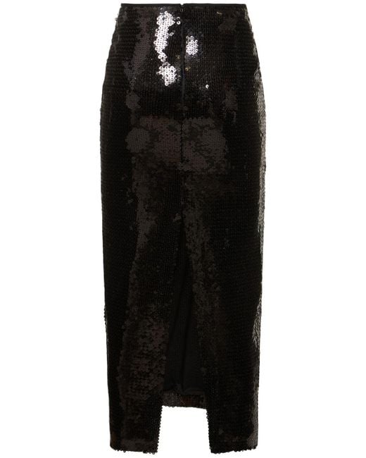 David Koma Black Metallic Sequined Pencil Midi Skirt