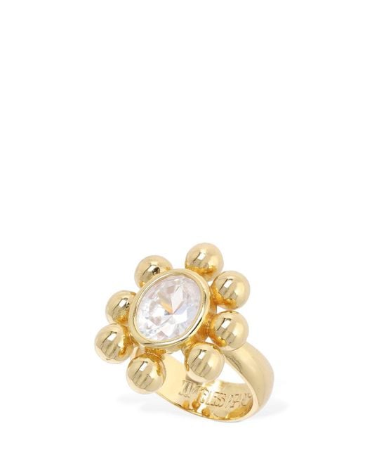 Timeless Pearly Metallic Flower Crystal Thick Ring