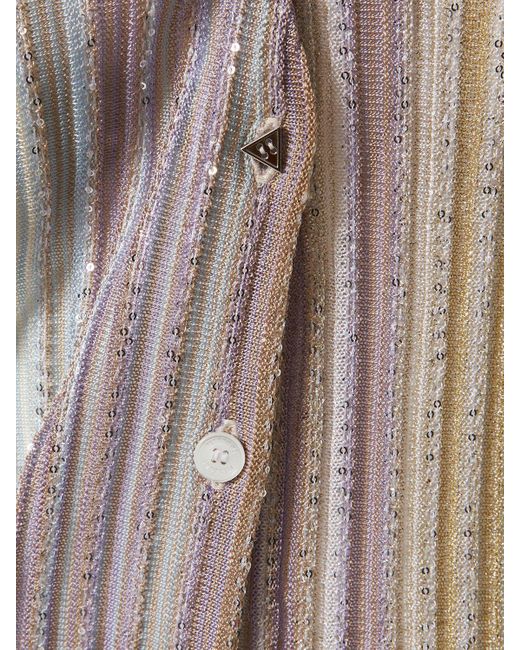 Missoni Gray Sequined Striped Knit Long Cardigan