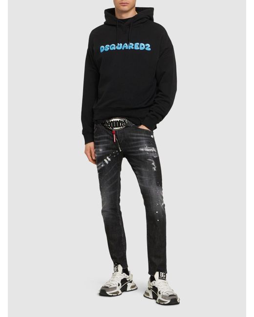 DSquared² Black Logo Relaxed Cotton Hoodie for men