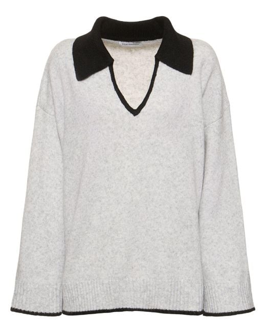 WeWoreWhat White V Collar Knitted Sweater