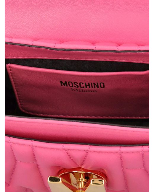Bolso de hombro de piel pespunteada Moschino de color Pink