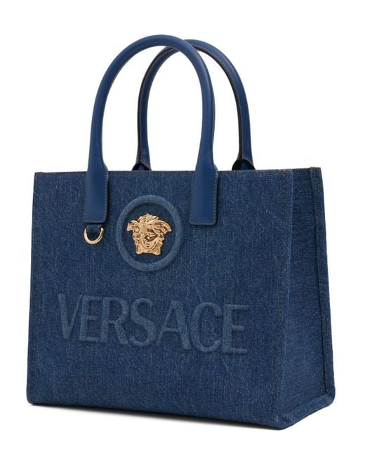 Versace Blue Small Denim Tote Bag