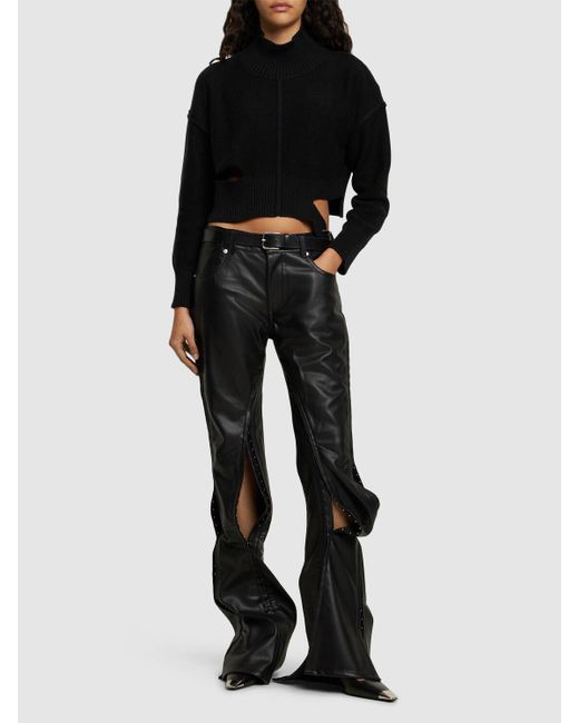Y. Project Black Faux Leather Flared Pants W/ Hooks