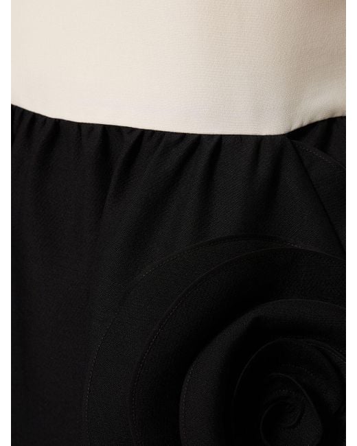 Robe courte en crêpe de soie et laine détail roses Valentino en coloris Black