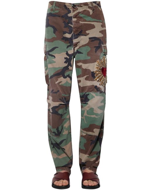 Dolce & Gabbana Gray Heart Embroidered Camouflage Pants for men