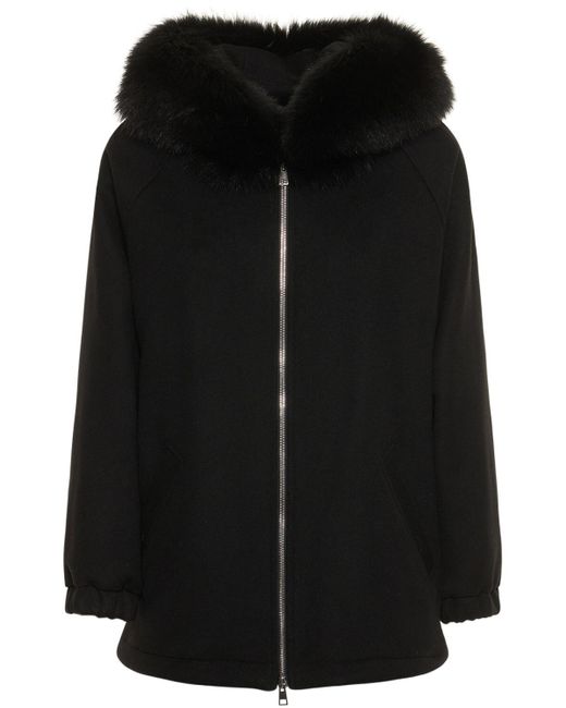 Blancha Oversize Padded Wool Parka W/ Fur Trim in Black | Lyst Canada