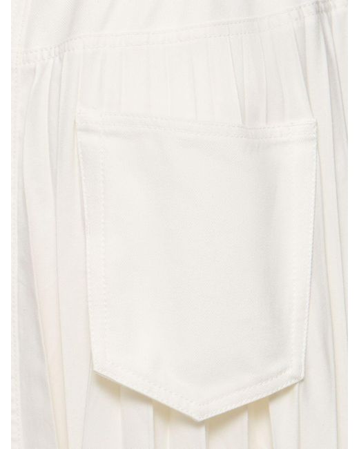 Sacai White Denim Pleated Skirt