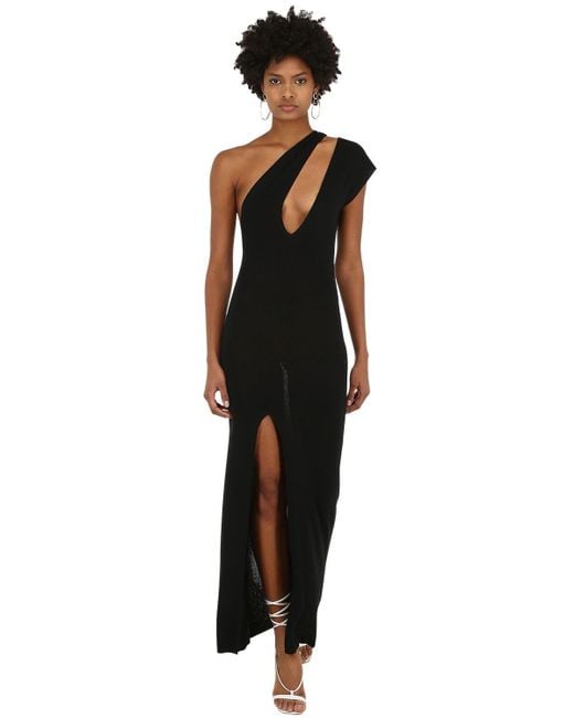 Jacquemus Black Azur One-shoulder Cutout Knitted Maxi Dress
