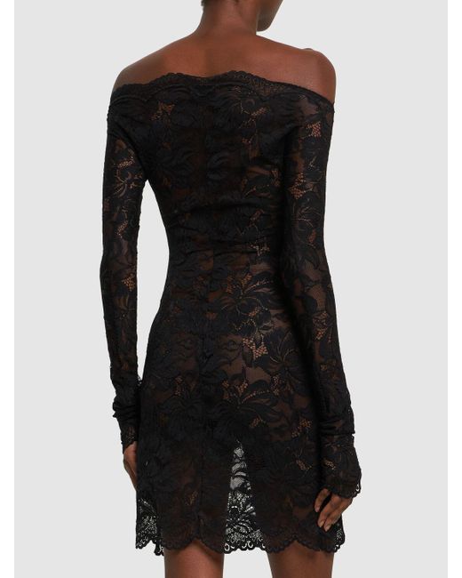 Rabanne Black Off-The-Shoulder Lace L/S Mini Dress