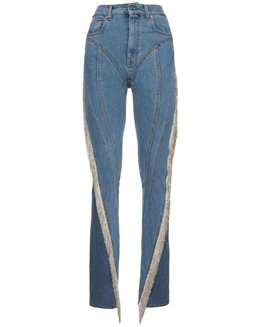 Jeans skinny in denim con frange di Mugler in Blue
