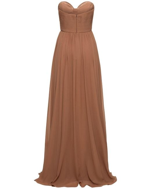 Elie Saab Brown Strapless Silk Long Dress