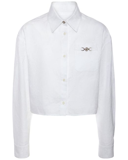Versace White Bauchfreies Hemd Aus Baumwollpopeline