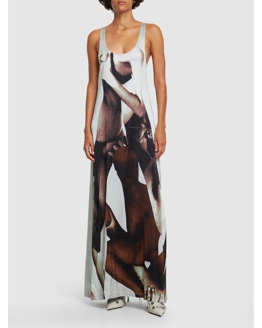Y. Project White Sleeveless Printed Jersey Long Dress