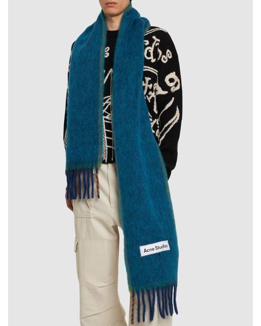 Acne Blue Vally Solid Alpaca Blend Scarf for men