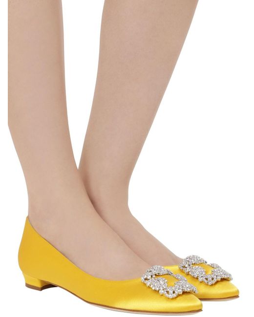 yellow satin flats