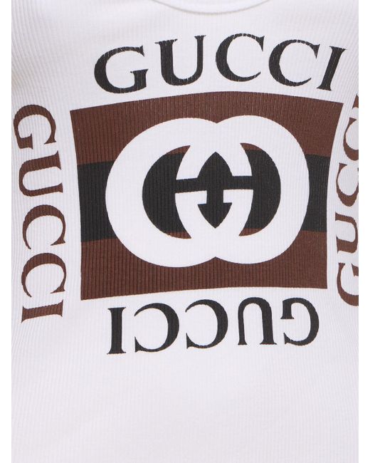 Gucci White Rib Cotton Tank Top W/ Print