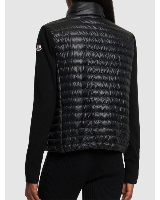 Cardigan zippé en laine rembourrée Moncler en coloris Black