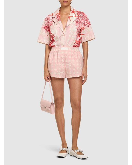 Mujer Shorts De Algodón Estampados Versace de color Pink