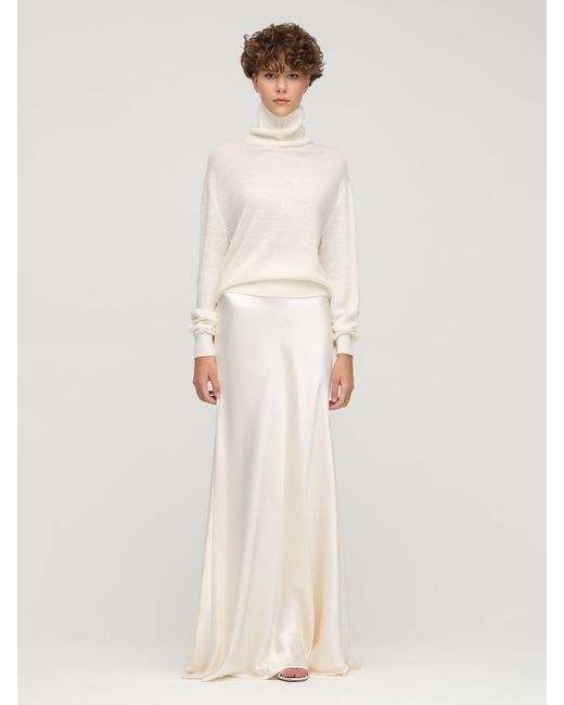 Ralph Lauren Collection Stretch Silk Satin Long Skirt in White | Lyst