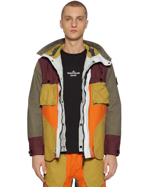 Stone Island Coated Cotton Field Jacket In Orange For Men Lyst
