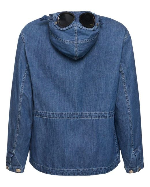 C P Company Blue Denim Hooded goggle Jacket for men