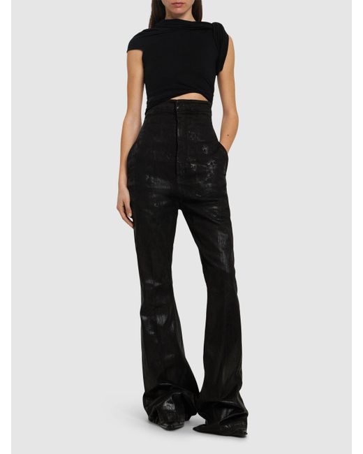 Rick Owens Black Dirty Bolan Coated Cotton Flared Pants