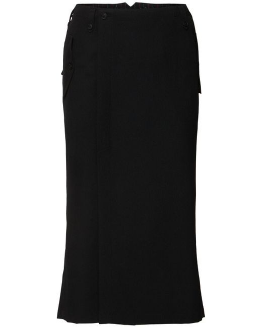 Yohji Yamamoto Black York Wool Blend Gabardine Skirt for men