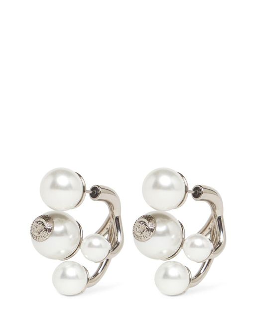 Versace White Faux Pearl Drop Earrings