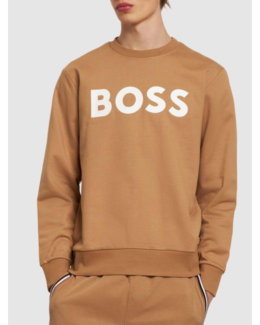 Boss Brown Logo Cotton Sweatshirt for men