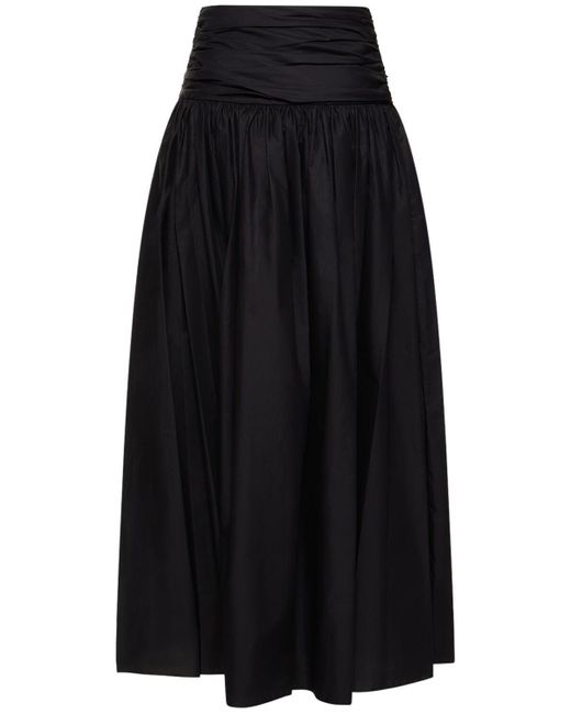 Matteau Black Ruched Cotton Poplin Maxi Skirt