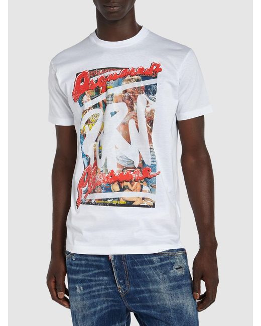 DSquared² White Rocco Siffredi Printed Cotton T-shirt for men