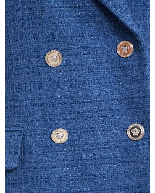 Versace Blue Cotton Blend Tweed Double Breast Blazer