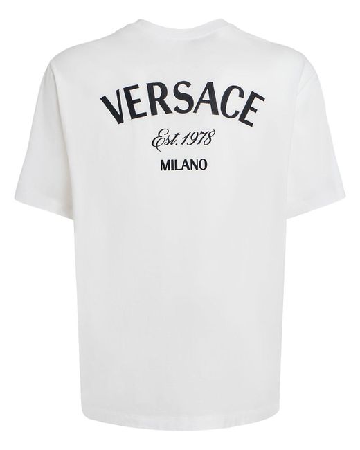 Camiseta de algodón con logo bordado Versace de hombre de color White