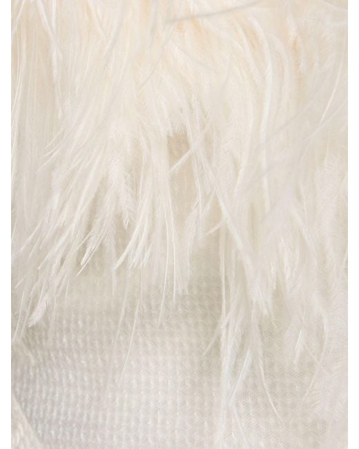 David Koma White Damen Oberteil Mit Pailletten, Federborte Und Ärmeln