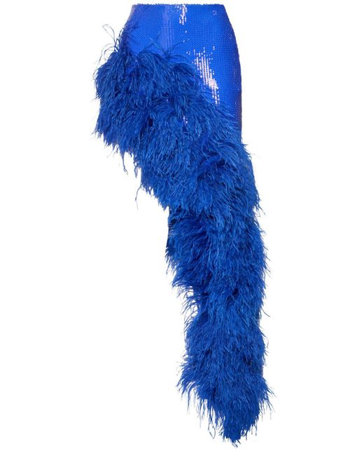 Donna Gonna Con Piume E Paillettes di David Koma in Blue