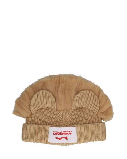 Charles Jeffrey Brown Chunky Lion Cotton Beanie for men