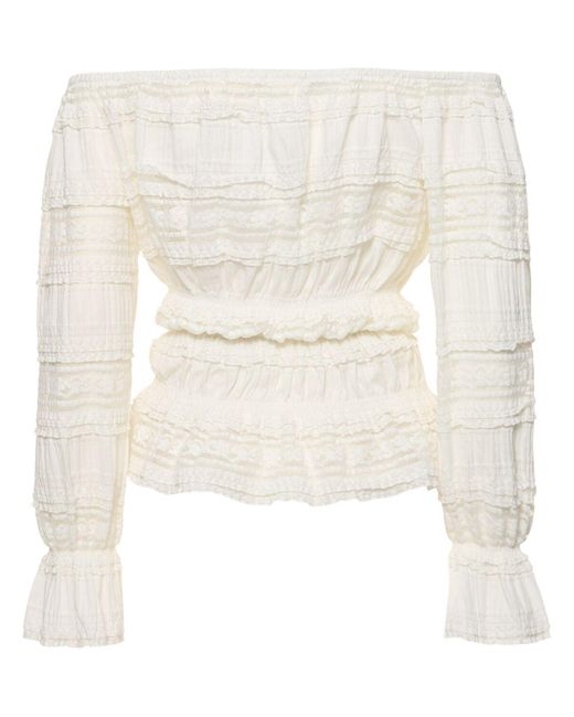 Designers Remix White Avery Off-the-shoulder Lace Shirt