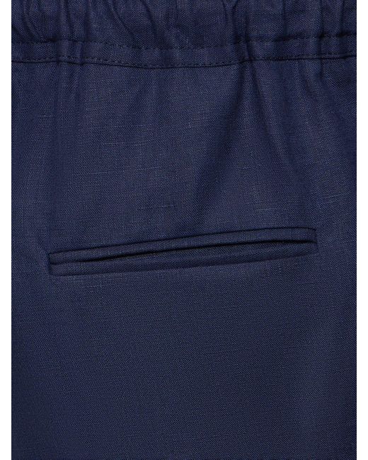 Pantalon en lin à cordons de serrage Kiton pour homme en coloris Blue