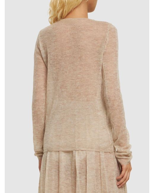 AURALEE Kid Mohair Sheer Knit Boatneck Sweater in Natural | Lyst UK