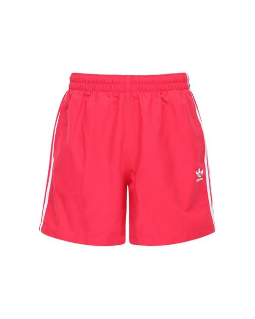 adidas Originals 3-stripes Swim Shorts in Pink for Men - Lyst