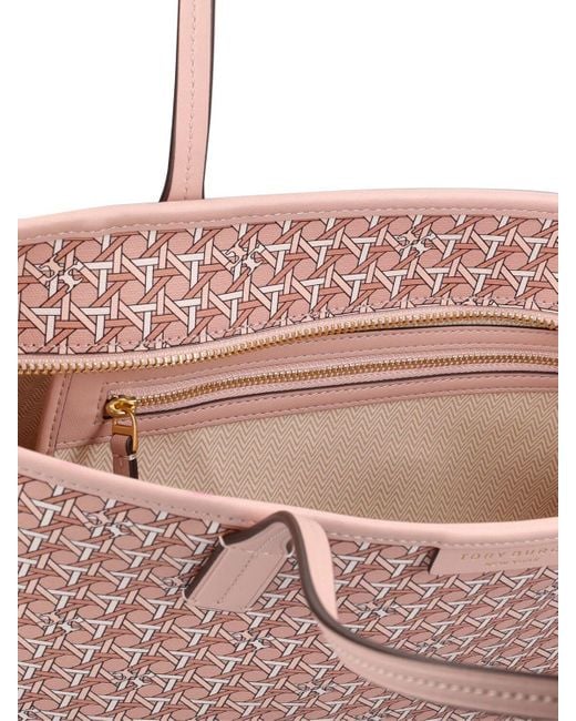 Tory Burch Pink Small Coated Cotton Zip Tote Bag