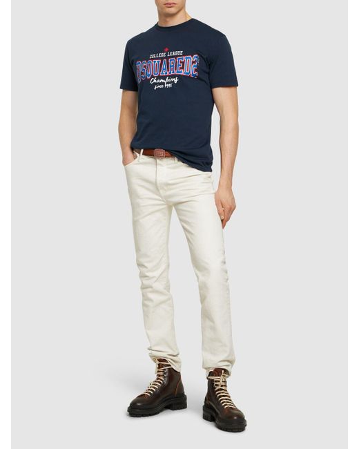Camiseta de algodón con logo estampado DSquared² de hombre de color Blue