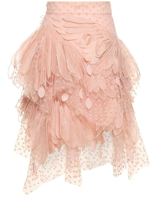 Zimmermann Pink Lvr Exclusive Flocked Tulle Mini Skirt