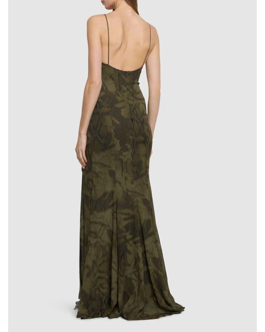 Blumarine Green Printed Viscose Long Dress