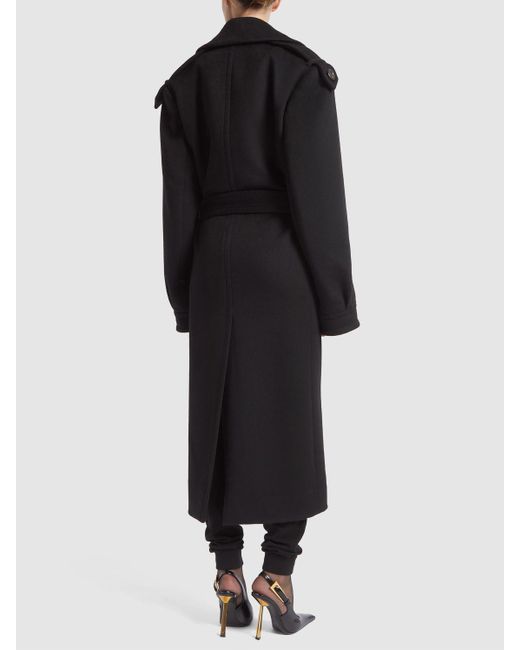 Cappotto midi in cashmere e lana di Saint Laurent in Black