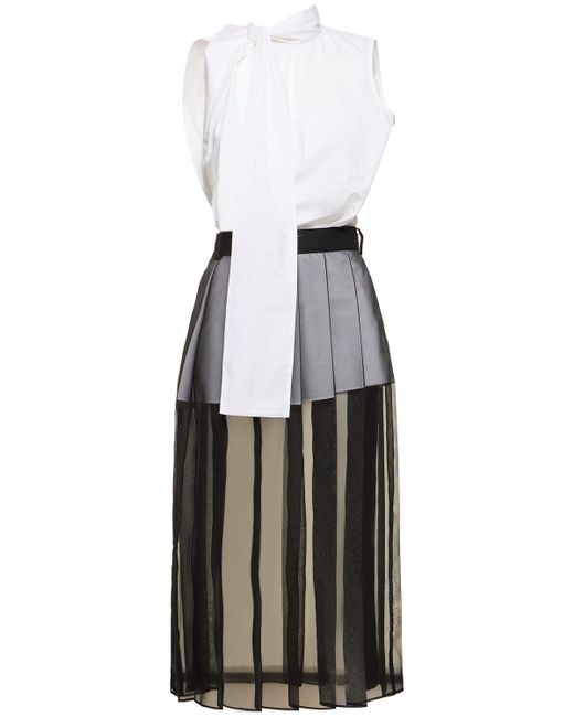 Vestido corto de popelina con detalles de tul Sacai de color White
