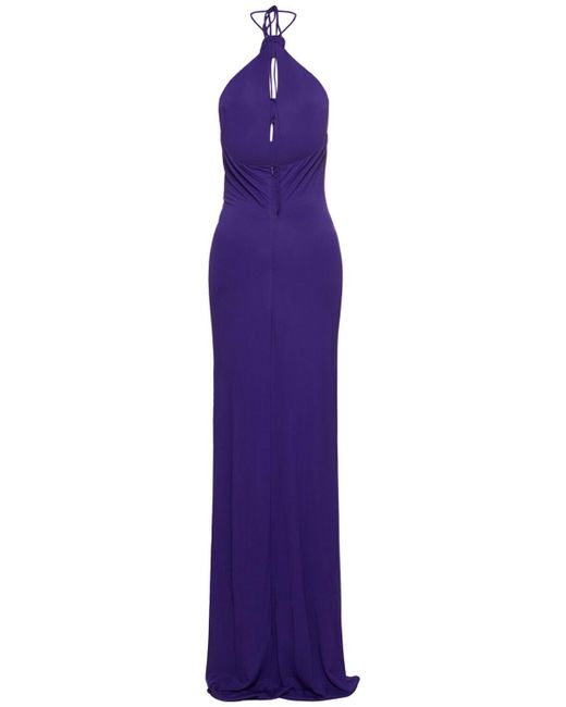 Magda Butrym Purple Long Jersey Halter Dress W/Roses