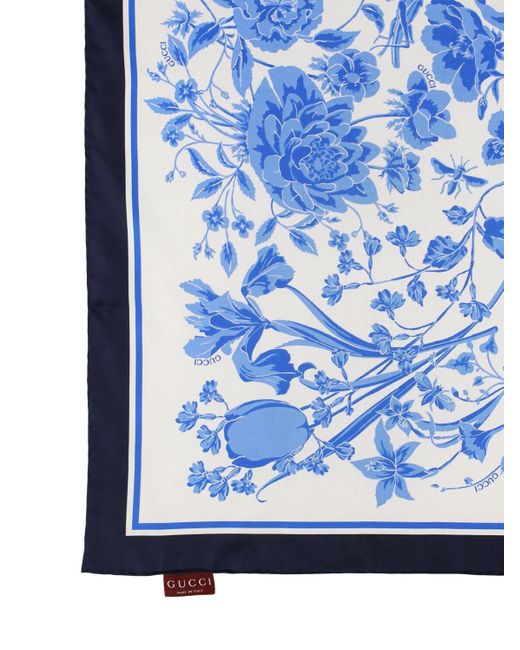Foulard en soie imprimé floral Gucci en coloris Blue